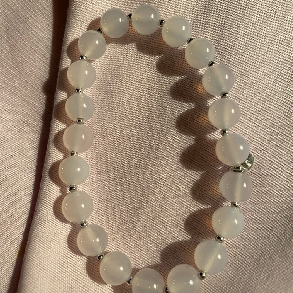 NEW - White Agate & Sterling Beaded Bracelet